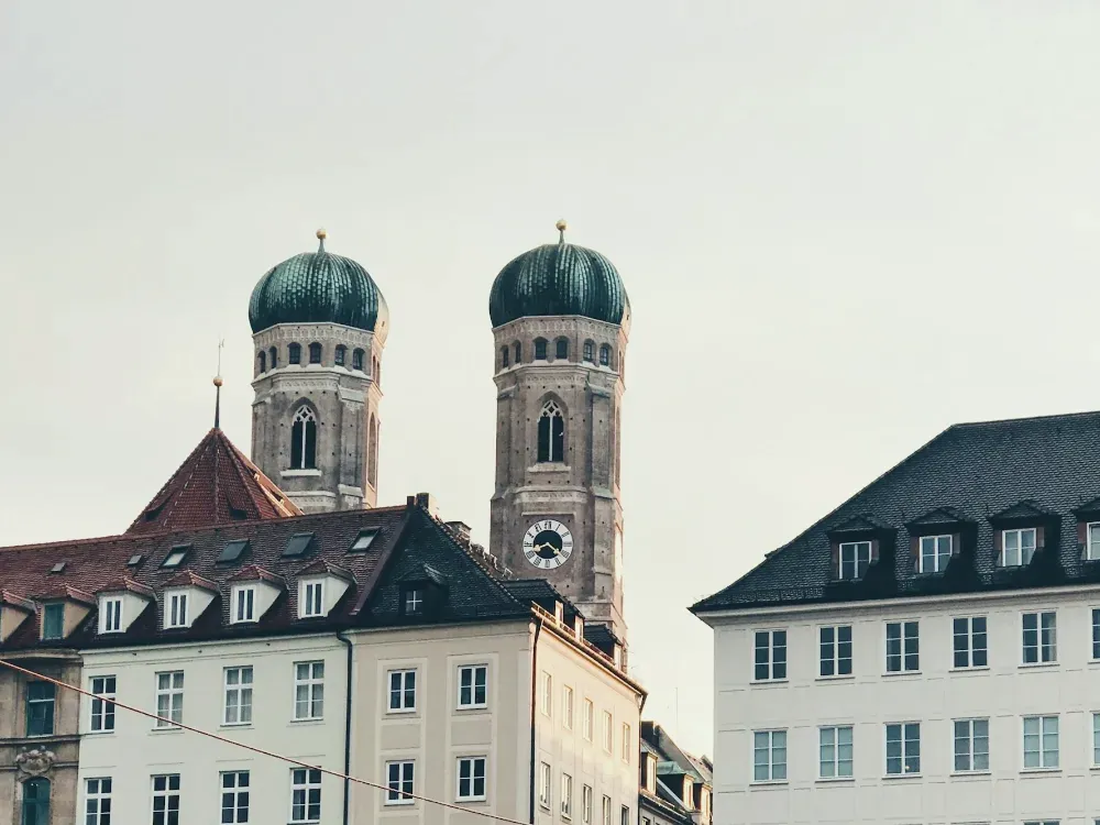 The twin towers of Munich's Frauenkirche above the old town